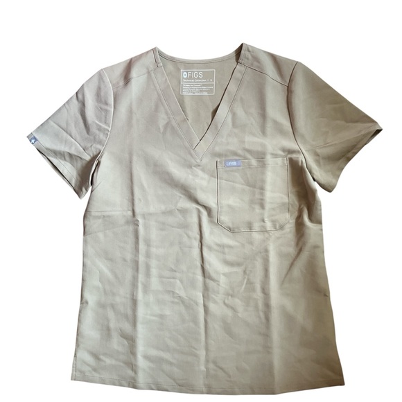Figs | Khaki Tan Short Sleeve Scrubs Top Technical Collection Relaxed Fit Size S - Picture 1 of 7